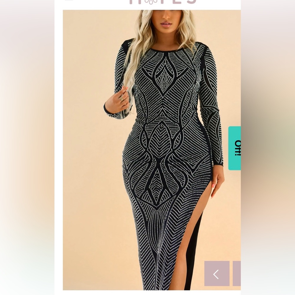 Black and Gem Long Dress. Size Large. Perfect for New Years Eve